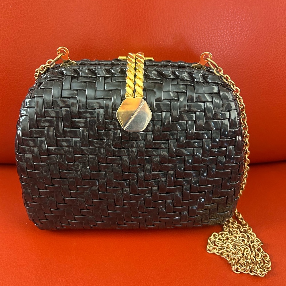 Vintage Danieli black patent leather wicker shoulder bag. Excellent condition!